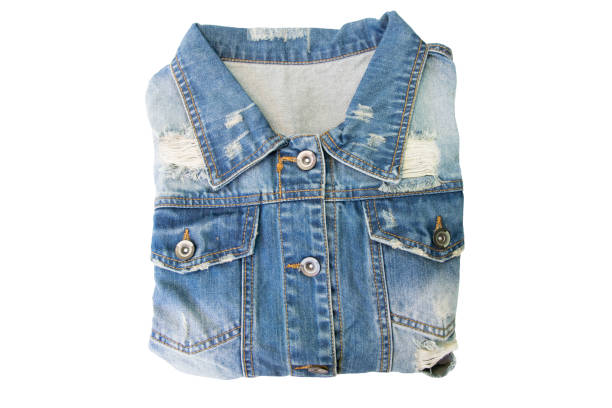 istock Blue jacket jean folded isolated on white background. Top view. 888617248
