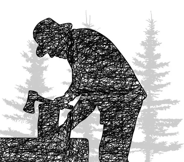 Vector illustration of Wood Chopping With A Hatchet