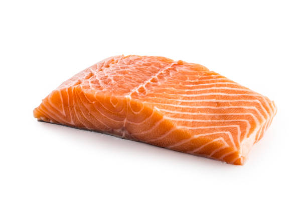 istock Salmon fish. Salmon fillet isolated on white 888645470