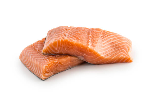 istock Salmon fish. Salmon fillet isolated on white 888645484