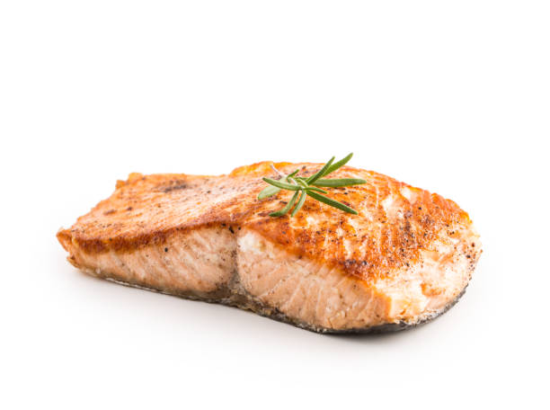 lazac. lazacsült steakisolated fehér háttérrel - cooked témájú stock jellegű vizuális alkotások, jogdíjmentes fotók és képek