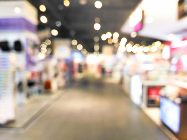 Blurred decorative and colorful shopping mall with bokeh light