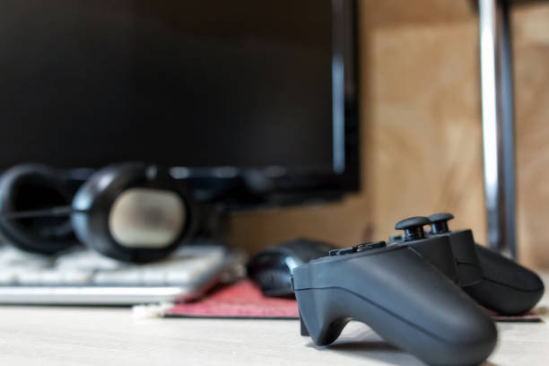 istock Computer Desk hardcore gamer with accessories for games 888659878