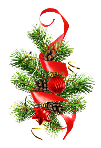 istock Christmas tree with balls, cones, red and golden ribbons 888659908