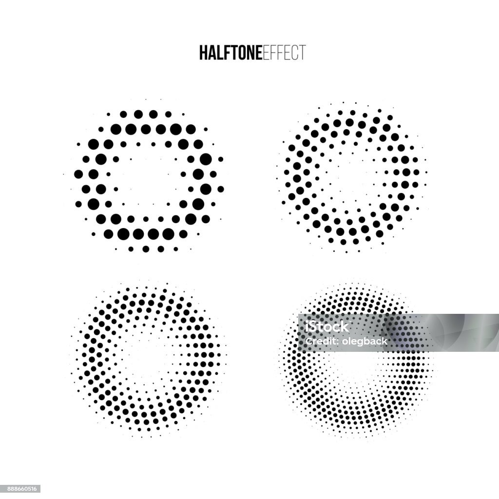 Vector halftone effect set. Different gradient rings in halftone effect. Circle stock vector