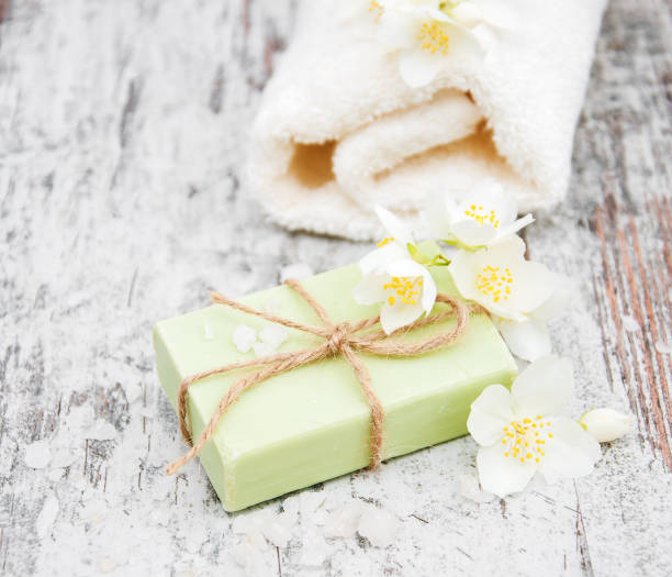 istock Handmade soap and jasmine flowers 888682450