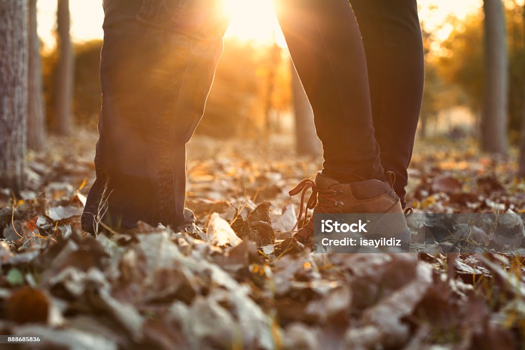 Cheerful couple having fun together during autumn day Couple - Relationship Stock Photo