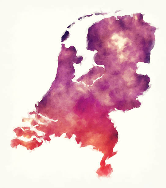 흰색 배경 앞 네덜란드 수채화 지도 - water white background splashing ideas stock illustrations