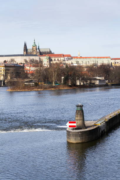 istock River navigation sign on Vltava with Hradcany castle, Prague, Bohemia 888686240