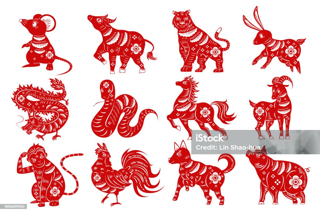 cartoon zodiac silhouette cartoon zodiac silhouette on the white background Chinese Zodiac Sign stock vector