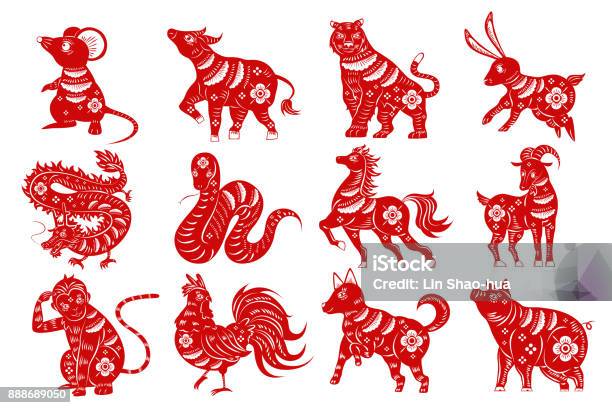 Cartoon Zodiac Silhouette Stock Illustration - Download Image Now - Chinese Zodiac Sign, Animal, Chinese New Year