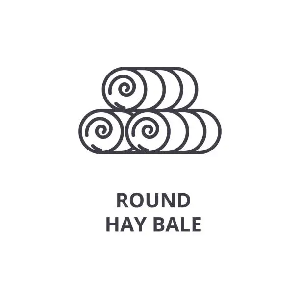 Vector illustration of round hay bale line icon, outline sign, linear symbol, vector, flat illustration