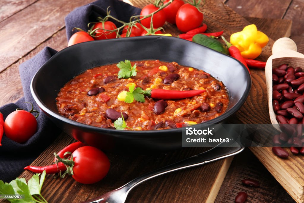 Hot chili con carne - mexican food tasty and spicy Hot chili con carne - mexican food tasty and spicy. Chili Con Carne Stock Photo