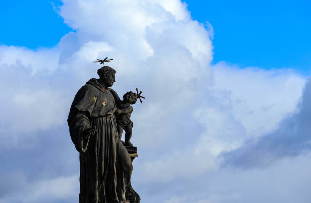 Czech, Prague, gothic sculpture of the Anthony of Padua on the Charles bridge. Prague, medieval art, statue of Saint on the bridge of King Charles. st anthony of padua stock pictures, royalty-free photos & images
