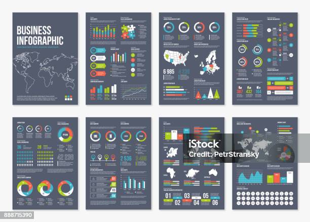 Infografica Vettoriale Elementi Brochure A4 - Immagini vettoriali stock e altre immagini di Infografica - Infografica, Diagramma a colonne, Set di simboli