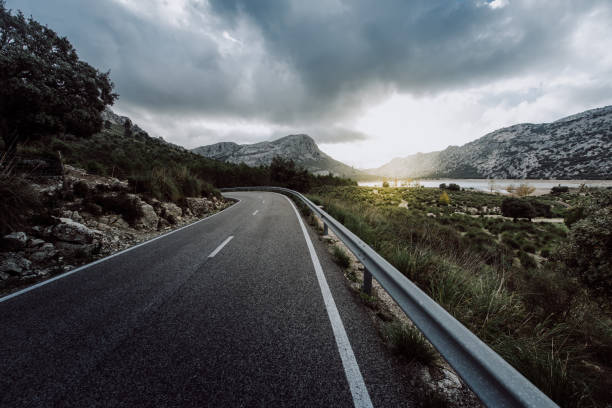 Wide Angle View Of Empty Winding Road, Mallorca, Spain