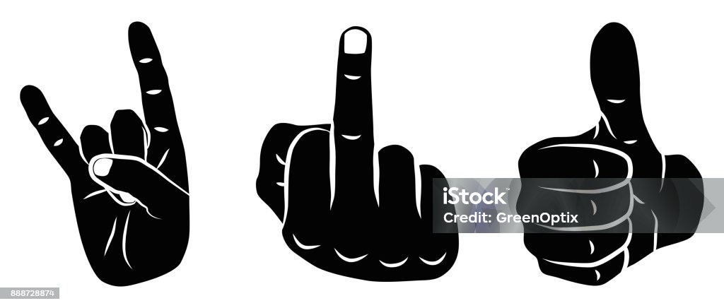 Icon Set Devil Horns, Thumbs Up & Fuck You Icon Set Devil Horns, Thumbs Up & Fuck You with 3 icons for the creative use in graphic design Obscene Gesture stock vector