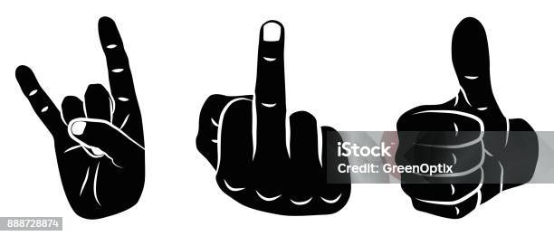 Icon Set Devil Horns Thumbs Up Fuck You Stock Illustration - Download Image Now - Obscene Gesture, Vector, Hand