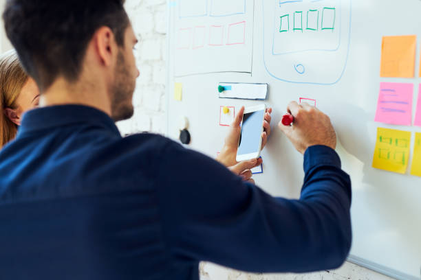 istock Closeup of ux designers prototyping mobile application layout 888729052