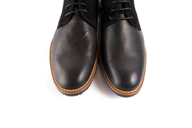 istock Male black leather shoe on white background. 888729116