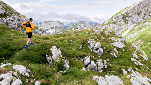 istock Male runner running on mountain trail 888739138