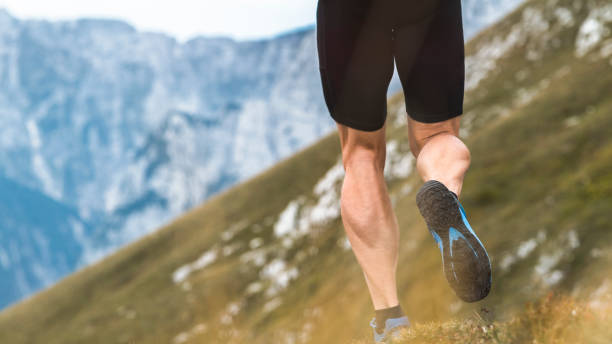istock Male runner running across meadow high in mountains 888739520