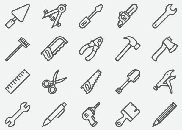 illustrations, cliparts, dessins animés et icônes de outils icônes de ligne - wrench screwdriver work tool symbol