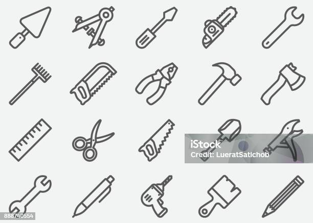 Tools Line Icons Stock Illustration - Download Image Now - Icon Symbol, Work Tool, Hammer