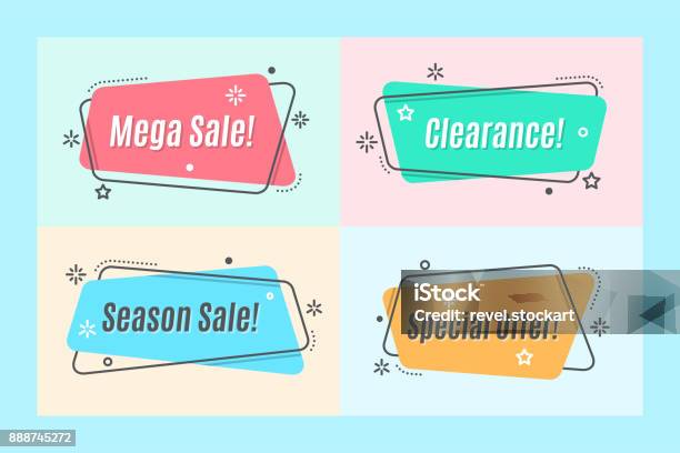 Flat Linear Promotion Ribbon Banner Scroll Price Tag Sticker Stock Illustration - Download Image Now