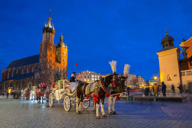 istock Horse carriages at the Main Square in Krakow 888759552