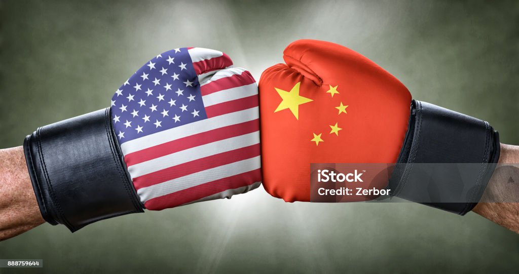 A boxing match between the USA and China USA Stock Photo