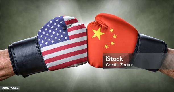 A Boxing Match Between The Usa And China Stock Photo - Download Image Now - USA, China - East Asia, Boxing - Sport