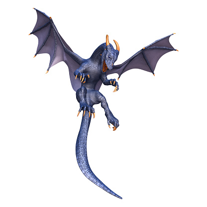 3D rendering of a blue fantasy dragon isolated on white background