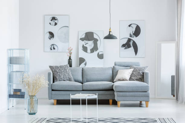 istock Simple monochromatic room with flowers 888778870