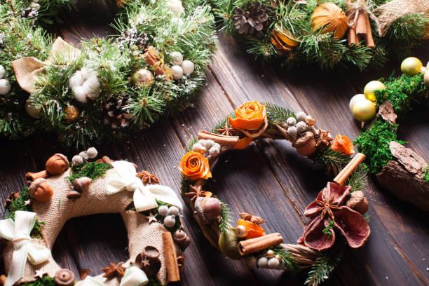 istock Christmas fair wreathes 888795872