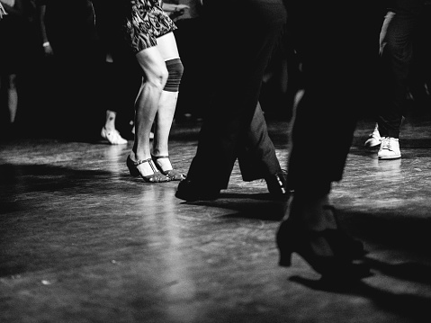 Low section of Vintage style photography people dancing