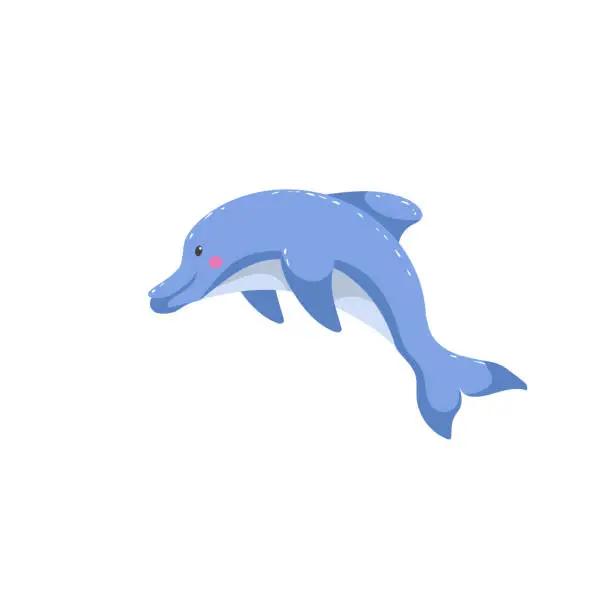 Vector illustration of Cartoon trendy style dolphin jumping. Friendly kid design for education. Simple gradients.