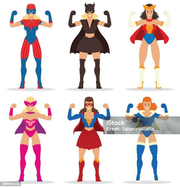 Set Of Women Superheroes Stock Illustration - Download Image Now - Adult,  Adults Only, Assistance - iStock