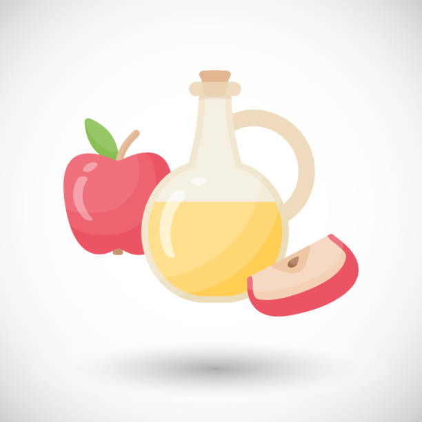ilustraciones, imágenes clip art, dibujos animados e iconos de stock de icono plano de vector de vinagre de sidra de apple - cider