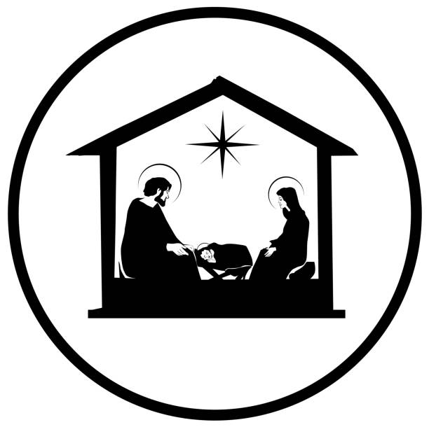 Christmas Christian nativity scene Christmas Christian nativity scene with baby Jesus in the manger in silhouette, and star of Bethlehem vector eps 10 nativety stock illustrations