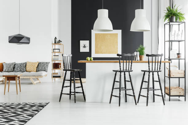 istock Dining room with gold painting 888812546