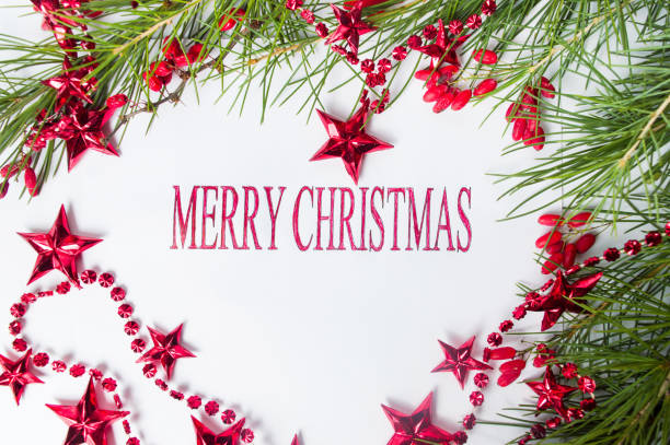 istock Merry Christmas card with red decorations 888837330