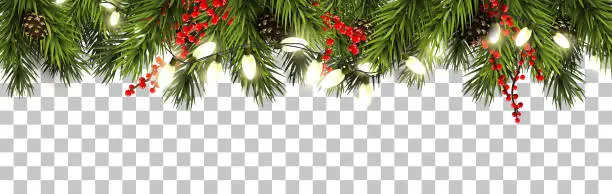 Vector illustration of Christmas border with fir branches and pine cones