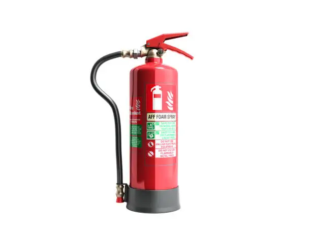 Photo of aff foam spray Fire extinguisher 3d render on white background no shadow