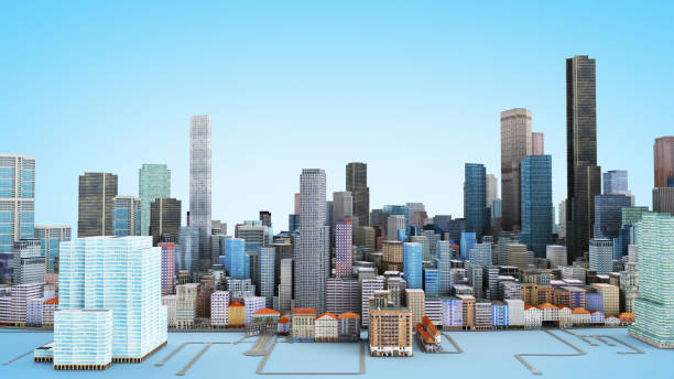 istock Architectural 3D model illustration of a large city on a blue background 888838490