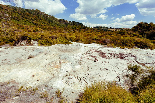 Hot springs and geysers dominated the Whakarewarewa park witch is a geothermal area within Rotorua city in the Taupo Volcanic Zone of New Zealand.