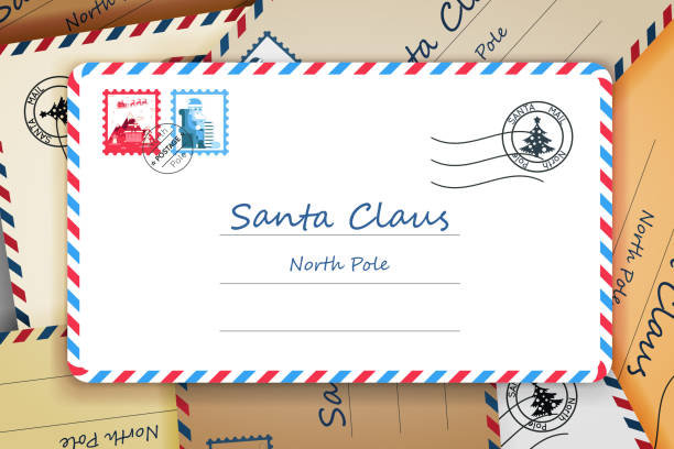 ilustrações, clipart, desenhos animados e ícones de monte de santa claus natal enviando endereço carta post ilustração vetorial - mail cheerful new surprise