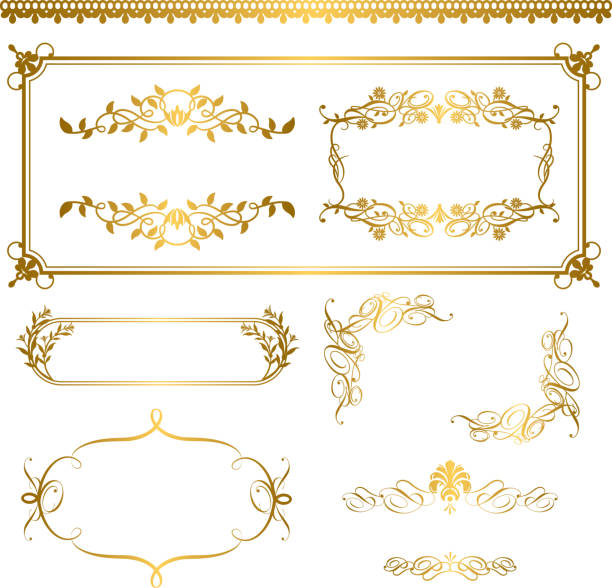 illustrazioni stock, clip art, cartoni animati e icone di tendenza di set telaio oro - picture frame frame gold ornate