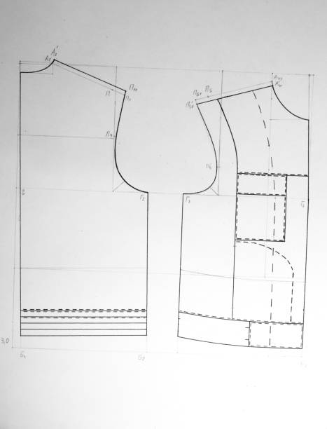 Sewing pattern Sewing pattern. Hand drawing by pencil. clothing pattern stock pictures, royalty-free photos & images