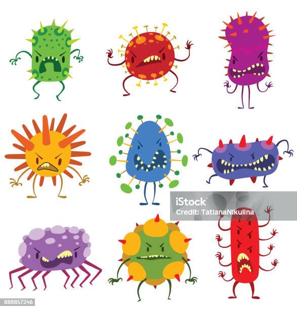 Set Di Batteri Divertenti - Immagini vettoriali stock e altre immagini di Batterio - Batterio, Virus, Mostro